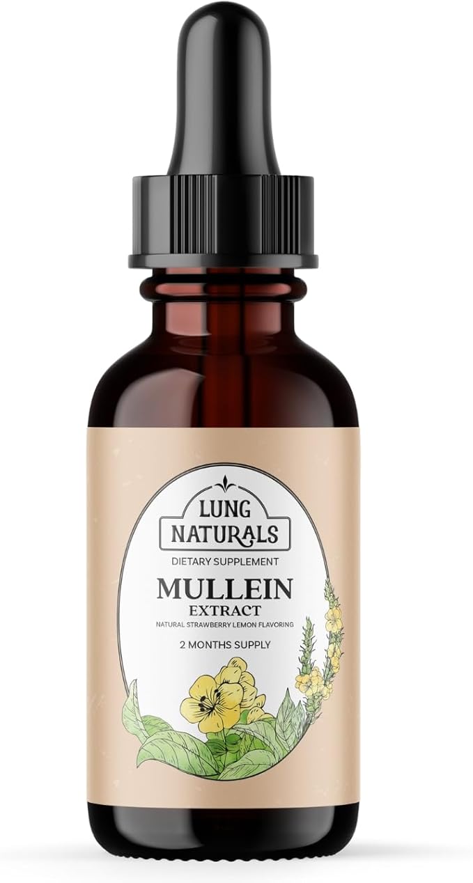 Lung Naturals Mullein Drops for Lungs, 10:1 Concentrated Mullein Leaf Extract for Respiratory Health, Natural Strawberry & Lemon Flavor, Alcohol-Free, 2-Month Supply, 60 Servings
