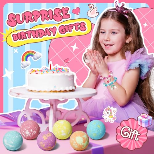 Unicorn Bath Bombs for Kids Girls with Bracelet Inside, sanyi Bubble Bath Toys Birthday Gifts for 4 5 6 7 8 Year Old Girl Daughter Granddaughter Niece