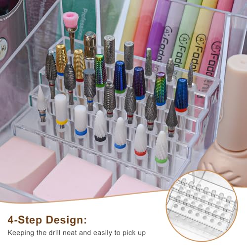 ANRUI Nail Drill Holder, 28 Holes Acrylic Nail Drill Bit Holder, Professional Nail Drill Organizer Case and Storage Box for Manicure Tools - Transparent (Not included Tools)