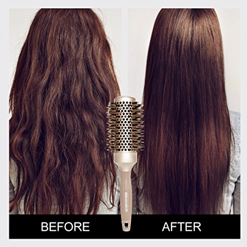 Round Brush Blow Out with Boar Bristles, Nano Thermal Ceramic Ionic Round Hair Brush for Women Blow Drying, Enhance Texture for Styling (1.75 Inch Barrel, 2.9 Inch with Bristle)