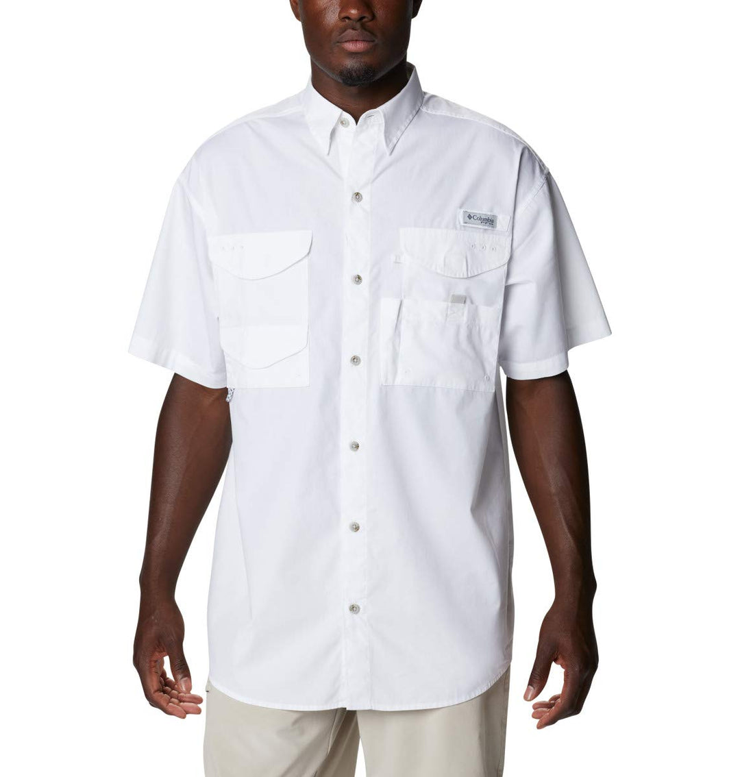 Columbia Men's Bonehead Icon Short Sleeve Shirt, White/USA Fish Flag Graphic, X-Large