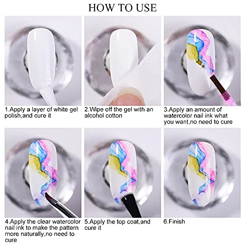 Blooming Watercolor Ink Nail Polish Marble Nail Polish Flower Blossom Nails for Spreading Marble Effect Manicure 12 Colors 7ml(0.25fl oz)