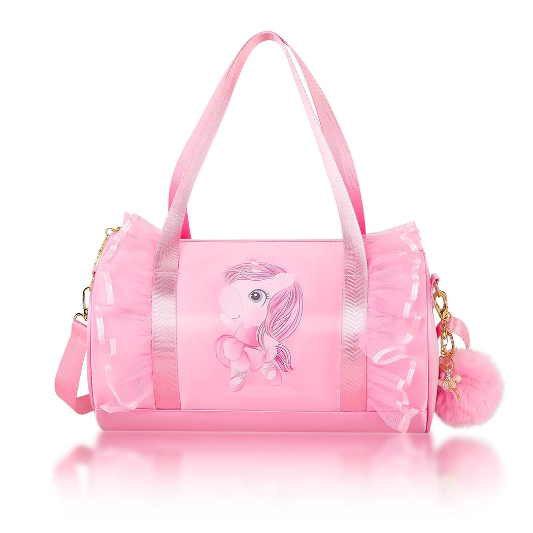Moonmo Cute Ballet Dance Bag,Tutu Dress Bag, Waterproof Lightweight Dancing Animals Pink Dance Bag for Girls(Pink Unicorn)