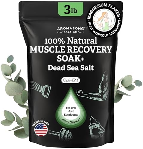 Aromasong Muscle Recovery Bath Soak 3 LB - Natural Bath Salt with Dead Sea Salt, Pure MSM, Magnesium Flakes & Essential Oils for Post Workout Soreness - Made in USA