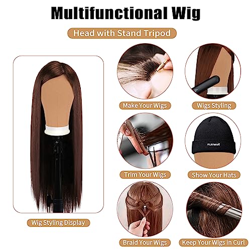 Beauty Star [ 63inch Tall ] Wig Stand Tripod with 22 inch Canvas Mannequin Head, Block Wig Head Holder Set Included Wig Caps for Multiple Wigs, Perfect Wig Making kit