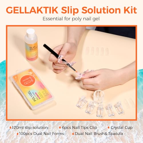 100Pcs Nail Forms Kit, 10 Sizes Reusable Dual nail Forms for Poly Gel & Builder Gel, 120ml Slip Solution Liquid, 6 Clips, Dual-Ended Brush, Nail Art Cup, DIY Pedicure Kit for Beginners
