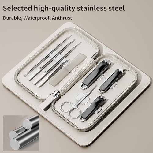 Nail Clippers Set Tweezers Scissors Manicure Grooming kit 9 in 1 with Zip Leather Case