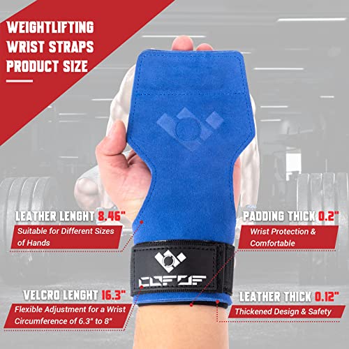 COFOF Weight Lifting Wrist Strap,Double Layer Leather Weightlifting Wrist Strap for Deadlift and Powerlifting, Adjustable Neoprene Padded Gym Workout Lifting Wrist Hooks for Men/Women(Pair)