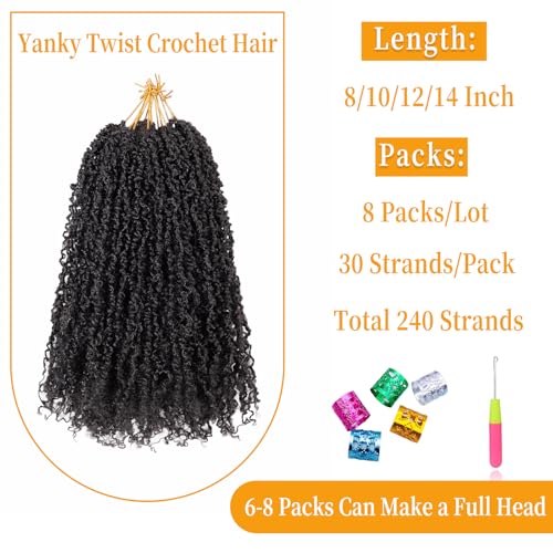 12 Inch Pre-Looped Yanky Twist Crochet Hair, 30 Strands/Pc, Mini Passion Twists, Senegalese Braiding Hair (Natural Black, 8 Pcs/Pack)