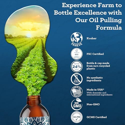 GuruNanda Advanced Oil Pulling Mouthwash for Enhanced Oral Care with Sesame & Oregano Oil, Promotes Deep Cleaning for Healthy Teeth & Gums, Alcohol-Free, 8 Oz