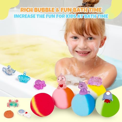 48pcs Bath Bombs for Kids with Toy Inside, Organic Colorful Bubble Bath for Kids Safe, Best Birthday, Party, Easter Bath Bombs Gift Set for Girls and Boys