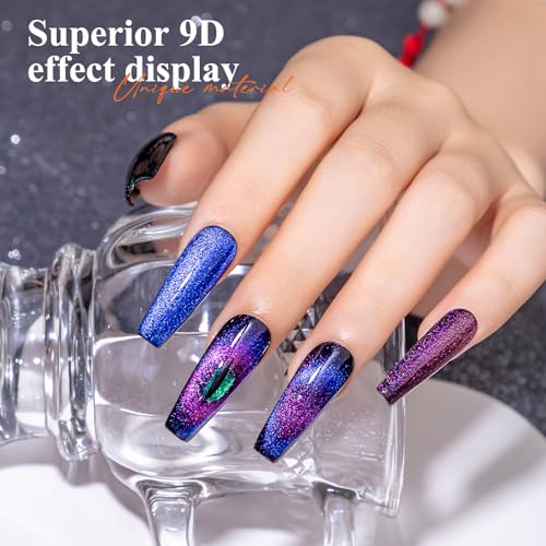 MIZHSE 9D Cat Eye Gel Nail Polish, Magnetic Cat Eye Gel Polish Set, 10ml*6 with 2 Magnets, Classic Colors Chameleon Magic Galaxy Effect Soak off Nail Art, Sparkle Stunning Gel Polish Gift for Women