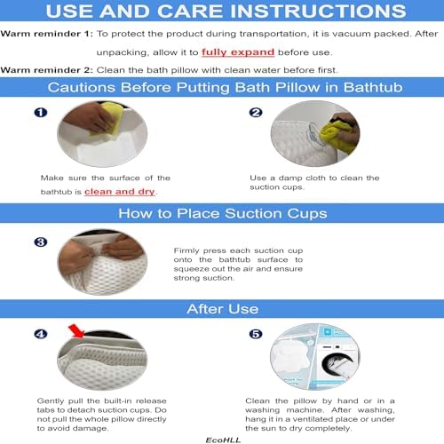 Bath Pillows for Tub, Bath Tub Pillow for Support Neck/Back/Shoulder, 6 Non-Slip Suction Cups & Hook & Soft 4D Air Mesh Fabric - Fits All Bathtubs Shapes