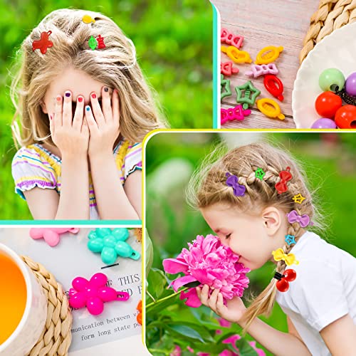 WILLBOND 1184 Pcs Hair Barrettes for Girls, Kids Barrettes Accessories Self Hinge Elastic Hair Ties Bands Assorted Ponytail Holders Cartoon Design Baby Clip Multicolor Rubber Band for Toddler