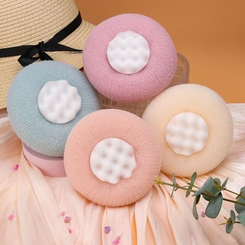 3Pcs 2-in-1 Sunflower Bath Ball, Super Soft Exfoliating Bath Sponge Cleaning Brush, Bath Loofah Sponge，Hangable Suction Cup Bath Ball for Women Men(Pink+Blue-Green+Purple)