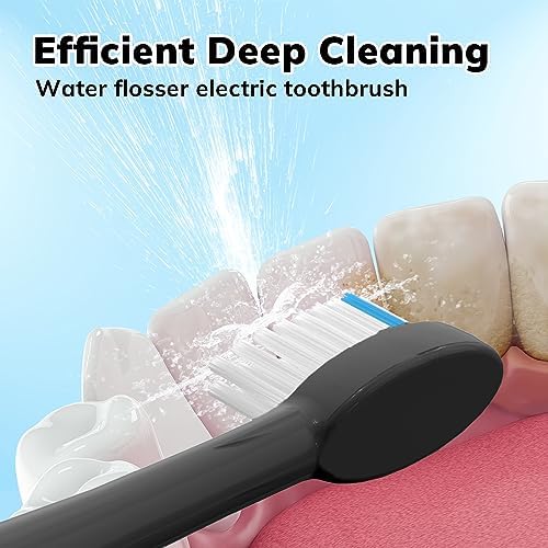6 Pack Replacement Flossing Toothbrush Heads for Waterpik Sonic Fusion - Compatible with SF-01/SF-02/SF-03/SF-04 - Black with Caps
