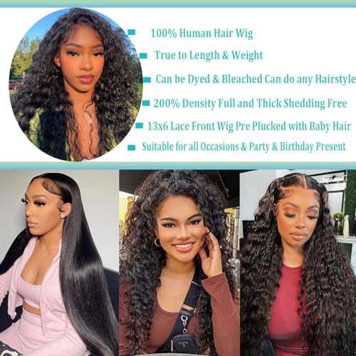 30 Inch Water Wave Lace Front Wigs Human Hair 13x6 HD Lace Frontal Wigs 200% Density Wet and Wavy Glueless Wigs Human Hair Pre Plucked With Baby Hair Deep Part Curly Wig for Women