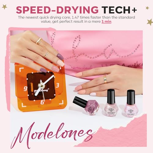 modelones Nail Polish Set 12 Colors Nude Pink Quick Dry Mini Nail Lacquer Kit, Neutral Shimmer White Glitter Finger Toe Nail Polish Bulk Manicure DIY Nail Art Salon Travel Home Gift for Women Girls