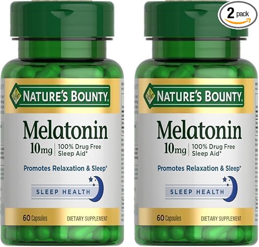 Nature's Bounty Melatonin, 100% Drug-Free Sleep Aid, Dietary Supplement, 10 mg, 60 Count (Pack of 2)