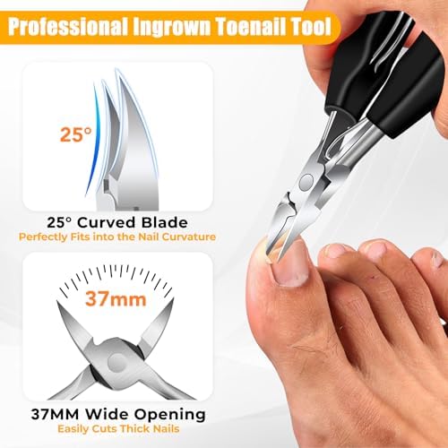 Toenail Clippers for Seniors Thick Toenails, Slanted Curved Ingrown Toe Nail Clippers for Men Angled Head Large Toe Nail Clippers with Catcher Wide Opening Thick Nails Nail Cutter Gifts for Men Women