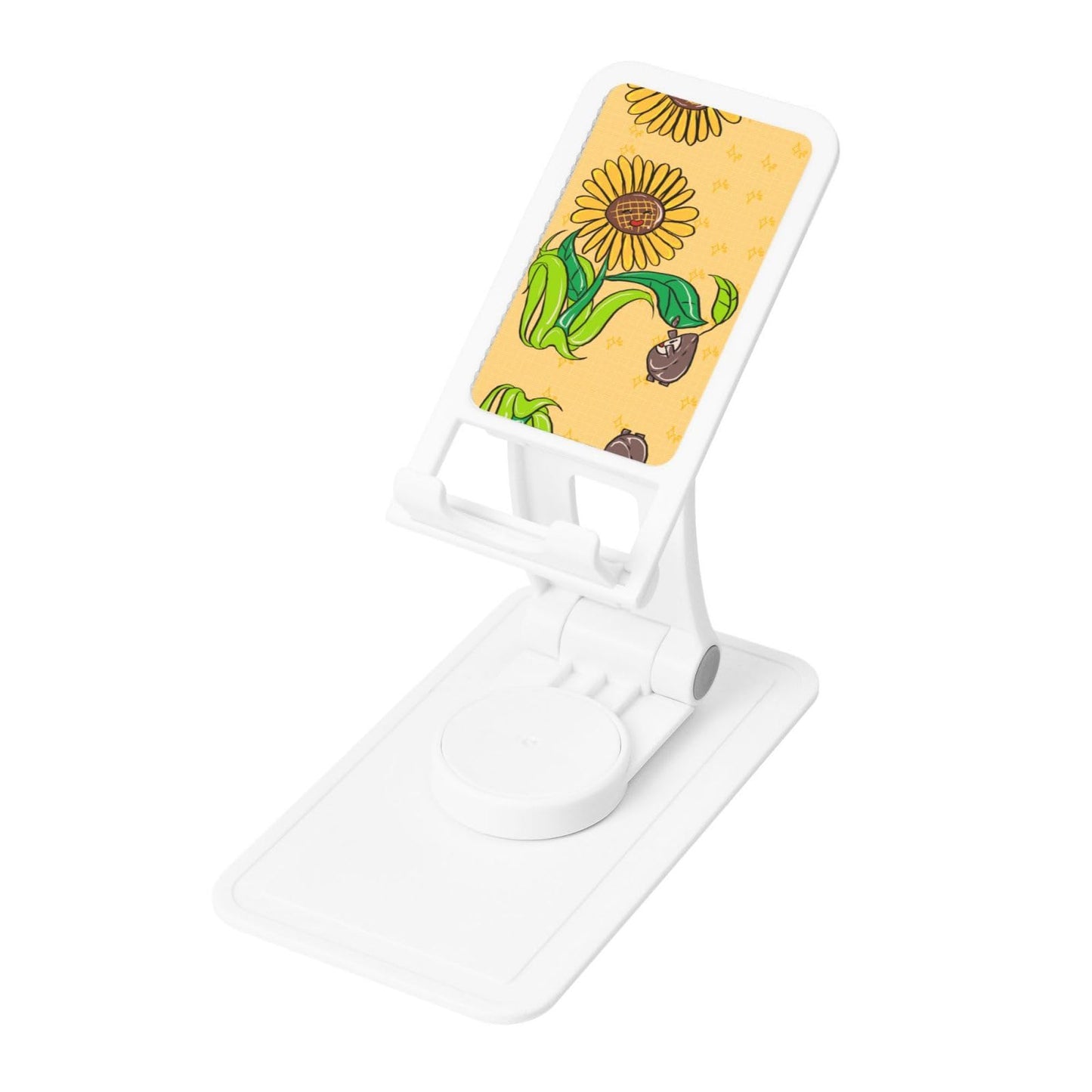 Sunflower Seeds and Sunflowers Cell Phone Stand 360° Adjustable Foldable Desktop Phone Holder Cradle Compatible with Most Mobile Phones White
