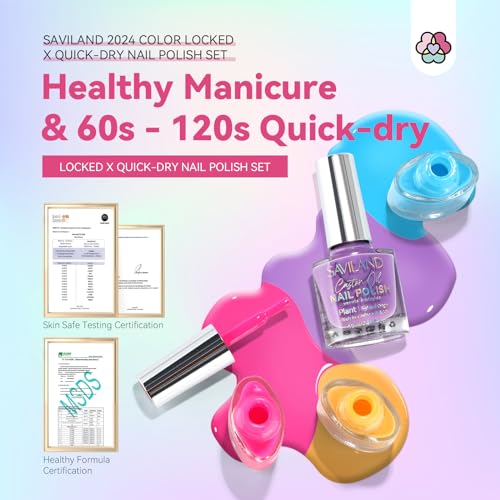 SAVILAND Finger Nail Polish Set for Beginner: 12 Neon Colors Air Quick Dry Nail Polish Summer Glitter Nail Polish Kit Regular Fingernail Polish Non Gel with Base-Top Polish for Toe Manicure Nail Art
