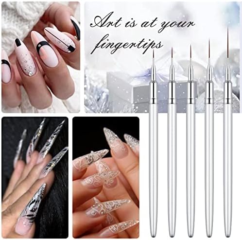 5PC Nail Art Brush Set - Long Lines, Liner, UV Gel Polish, Metal Handle, Sizes 7/9/11/15/25mm