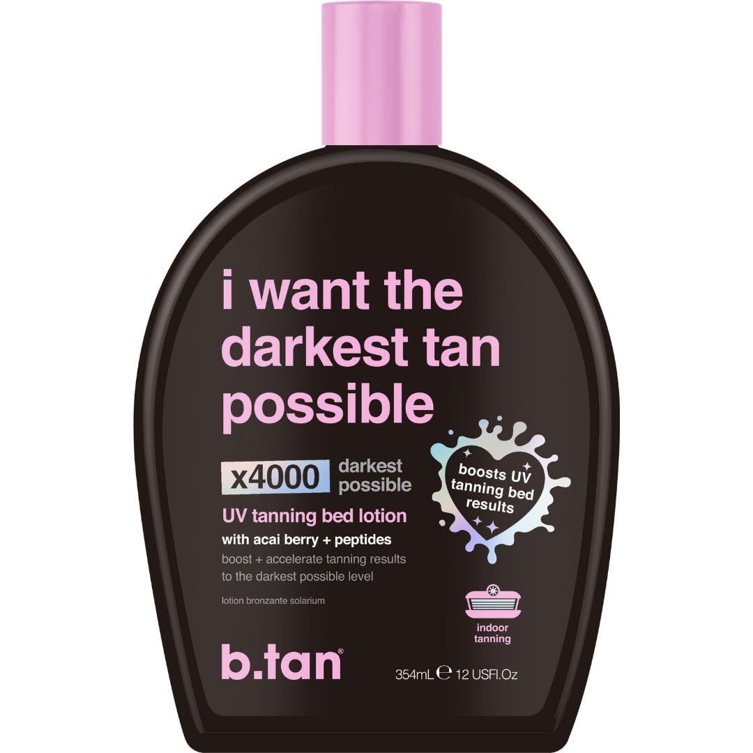 b.tan UV Tanning Bed Lotion | I Want The Darkest Tan Possible - x4000 Tan Intensifiers, Indoor & Outdoor Accelerator, Best Browning Body Tanner Extender, No Sun Protection, 12 Fl Oz