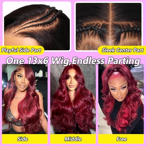 30inch 99j burgundy lace front wigs human hair 13x6 HD Body Wave Lace Front Wigs Human Hair 200 Density Pre Plucked Glueless Frontal Wigs Human Hair for Black Women