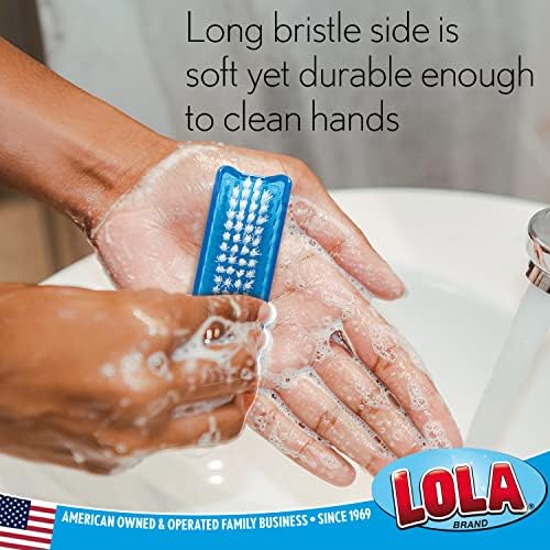 LOLA Products Classic Hand & Nail Brush, 2 Sided - Soft & Stiff, Comfortable No-Slip Grip, Cleans Hands & Fingernails, Assorted Colors, 3 Pack