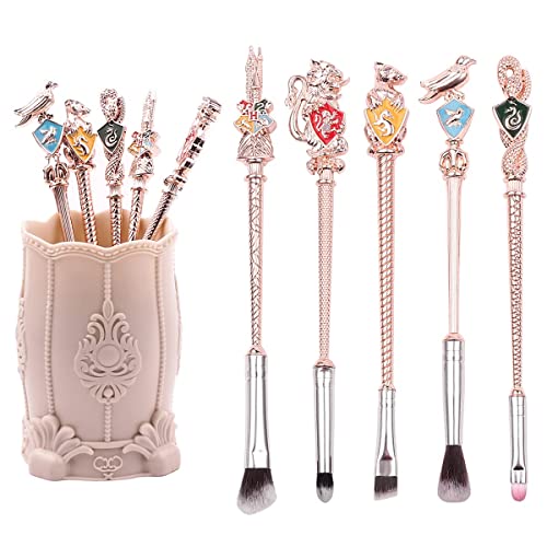 【2 Color Options】Metal Wand Gifts Makeup Brushes Set Wi-zard Wand Makeup Brushes Set Make Up Brushes for Women - Brushes Holder Pot Not Included HP_RoseGold_5PCS