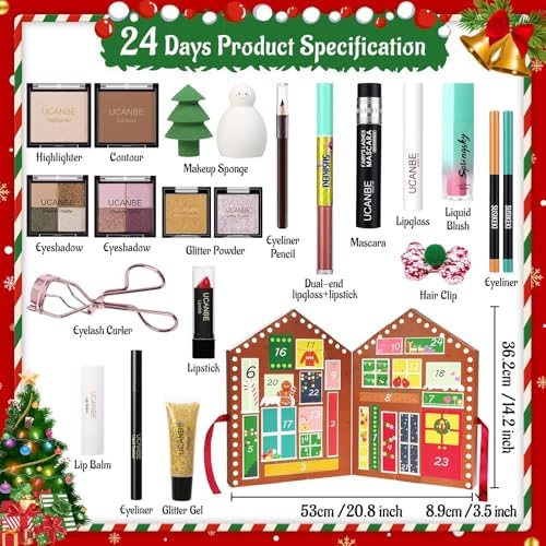 Makeup Advent Calendar 2025, 24 Days Christmas Gift Makeup Sets For Women, UCANBE 2025 Xmas Countdown Calendar Full Makeup Kits Beauty Makeup & Cosmetic For Teens, Girls Gift