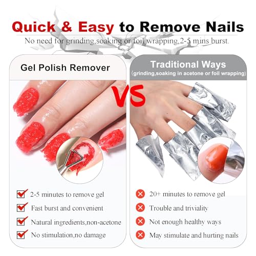 Gel Nail Polish Remover - Quick Gel Polish Remover for Nails in 3-5 Minutes, Gel Nail Remover Kit with Nail Cuticle Oil and Latex Tape, Easy Gel Remover removedor de esmalte gel