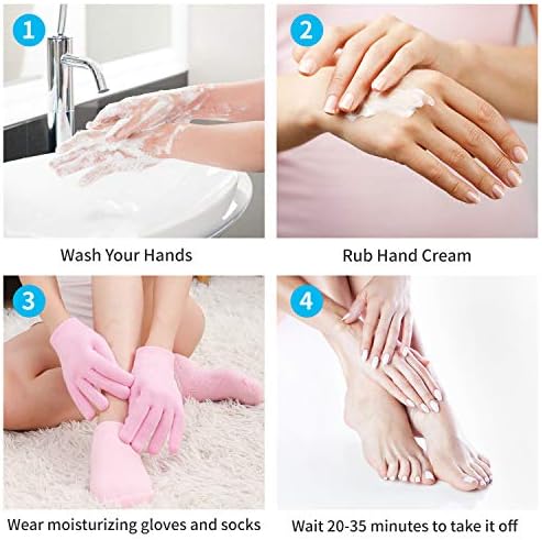 4 PCS Moisturizing Gloves and Socks, Gel Spa Moisturizing Therapy Sock ＆ Glove, Soften Repairing Dry Cracked, Hands Feet Skin Care, Effective in Repair Dry and Chapped Hands and Feet Skin Care(Small)