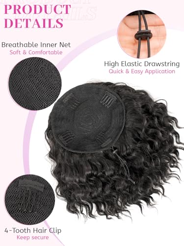 Isaic Ponytail Extension 8 Inch Short Wavy Curly Ponytails Drawstring Ponytail for Black Women Jet Black Pony Tails Hair Extensions Synthetic Hairpiece for Daily Use