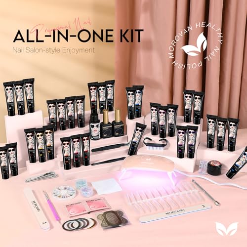 Poly Gel Nail Kit for Beginners: 32 Colors Gel Extension Nail Set with U V Lights for Starter DIY Nail Art Extension at Home Gifts for Ladies & Girls