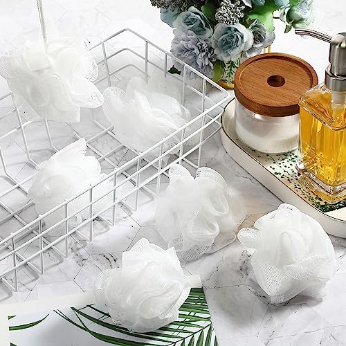 50 Pcs Loofah Sponge Bulk Mini Shower Sponge 3 Inch Loofahs Shower Pouf Mesh Shower Ball for Women Kids Men Exfoliating Bath Scrubber Travel Size Shower Gift(White)