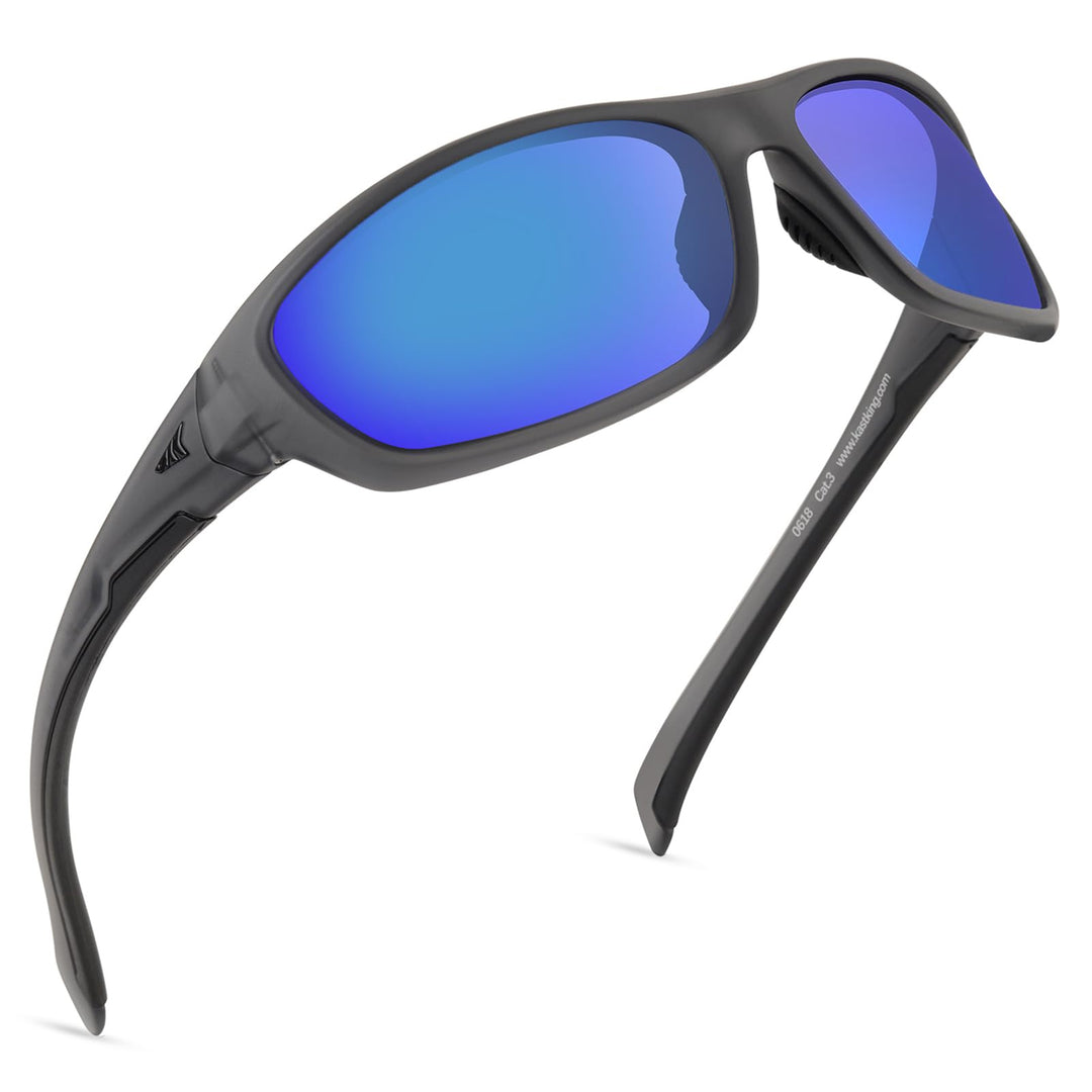 KastKing Hiwassee Polarized Sport Sunglasses for Men and Women, Matte Smoke Crystal Frame,Smoke Base Cobalt Mirror