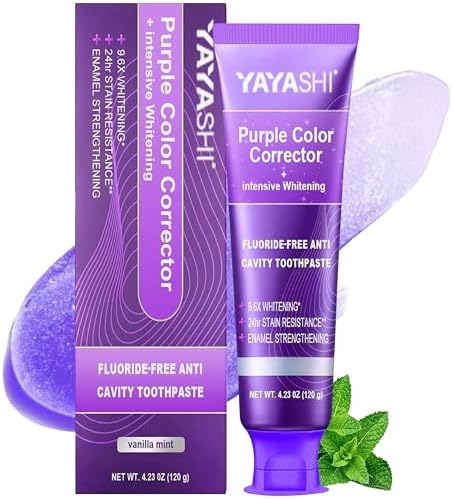 Purple Color Corrector Whitening Toothpaste, Fluoride-Free,Deep Stain Remover Toothpaste, Plaque Remover for Teeth,freshens Breath,Vanilla Mint