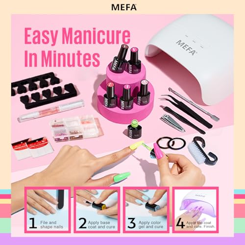 MEFA 60 Pcs Gel Nail Polish Kit with U V Light, 32 Colors Classic Popular Nail Kit Soak Off Nail Polish Gel Set with Matte/Glossy Base Top Coat Easter Decorations Manicure Tools Gifts for Women