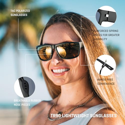 TOREGE Polarized Sports Sunglasses for Men and Women Cycling Running Golf Fishing Sunglasses TR26 (Black Frame & Copper Silver Lens)