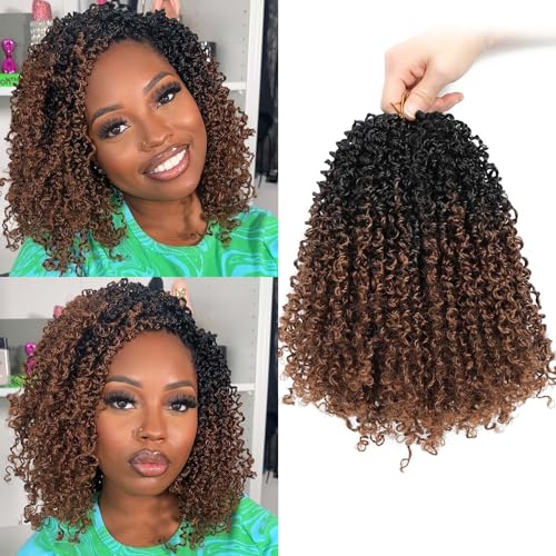 Aksice 8 Inch Yanky Twist Crochet Hair for Black Women 8 Packs Pre-looped Yankee Twist Hair Brown Spring Mini Passion Twist with Curly Ends Synthetic Crochet Braids (8 Inch, OT30#)