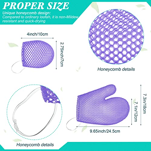Karenhi 2 Pcs Honeycomb Exfoliating Glove Set Exfoliating Bath Mitt Honeycomb Face and Body Scrubber Shower Mitt for Cleaning Body Shower Face Skin Beauty Spa, Quick Drying(Purple)