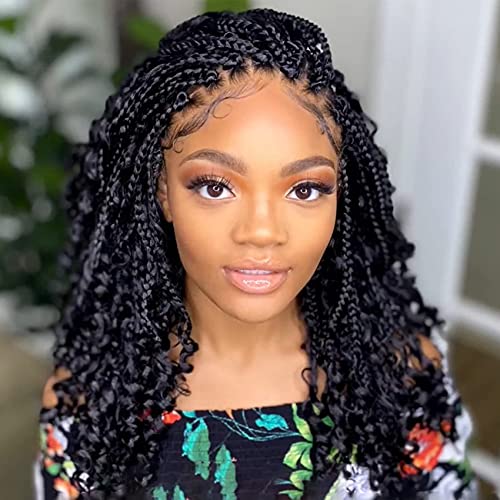 8 Packs Goddess Box Braids 10 Inch Pre-looped Bohemian Crochet Boho Box Braids With Curly Ends 3X Crochet Braids Hair for Women Synthetic Braiding Hair 16 Strands (#1B)