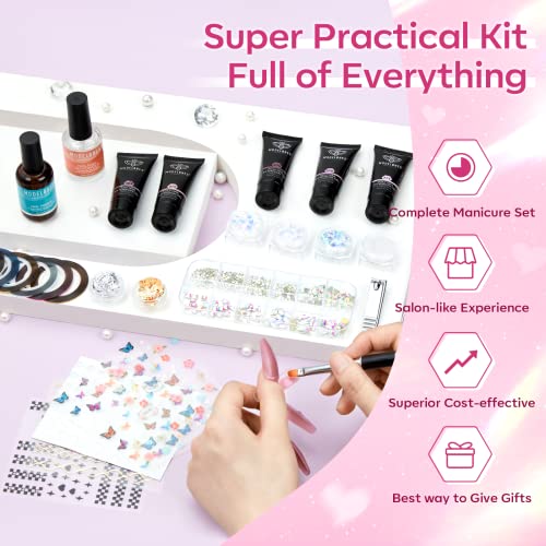Modelones Poly Nail Gel Kit 8 Rosy Pink Colors with 48W U V/LED Lamp Poly Extension Gel Complete Nail Art Tools Professional Starter Manicure Kit Supplies Rhinestone Glitters Beauty Gift DIY at Home