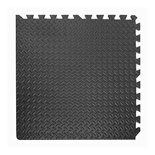 Xspec 3/8" Thick 100 sq. ft. (25 pcs) Gym EVA Foam Floor Mats (24" x 24") | Steel Pattern, Black