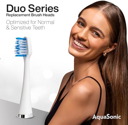AquaSonic Duo Series Replacement Brush Heads | for Normal & Sensitive Teeth | Compatible with Duo Series & Home Dental Center Toothbrush Handles | NOT Compatible with Duo Series Pro