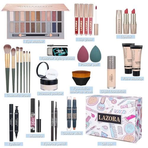 LAZORA Makeup Kit for Women All in One Makeup Sets Makeup Kit for Women Full Kit Teens Makeup Essential Bundle Include 20 Color Eyeshadow Palette Set