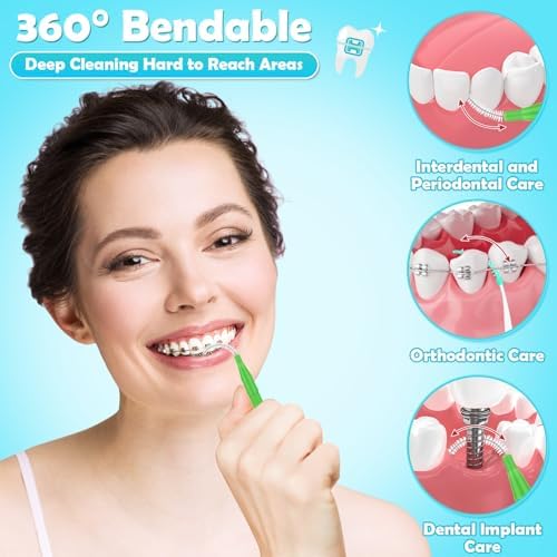 450 PCS Interdental Brushes Dental Floss Picks for Teeth Cleaning with Soft and Bendable Bristles Efficient Orthodontic Braces Oral Care Tooth Picks Flossers Cleaning Tools