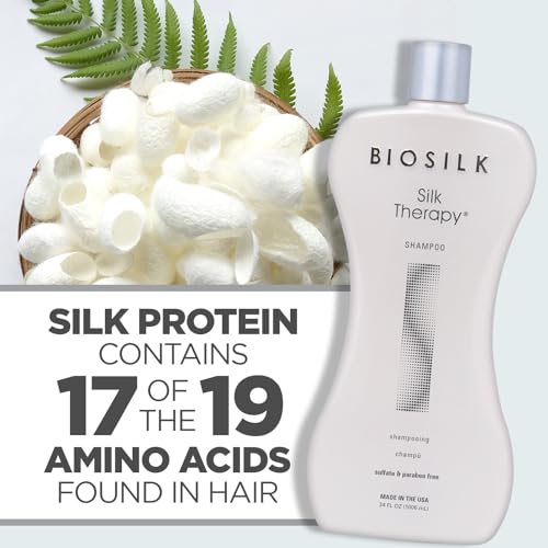 BioSilk Silk Therapy Shampoo, Gentle Hair Cleanser Delivers Healthy & Shiny Hair, Great For All Hair Types, Sulfate, Paraben, & Cruelty-Free, 34 Oz